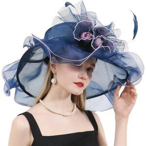 Women Organza Hat, Fascinator Hat Navy Blue
